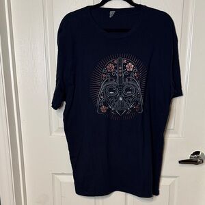 Navy Graphic Tee with Floral Darth Vader Design